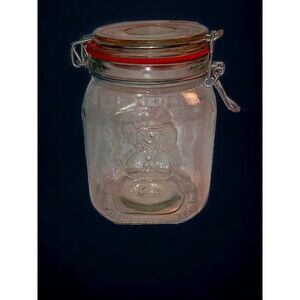 Vintage Anchor Hocking Glass Snowman lid Glass Jar with red rubber seal